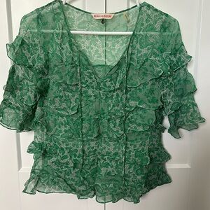 Rebecca Taylor 3/4 Sleeve Ruffle Blouse Size 0